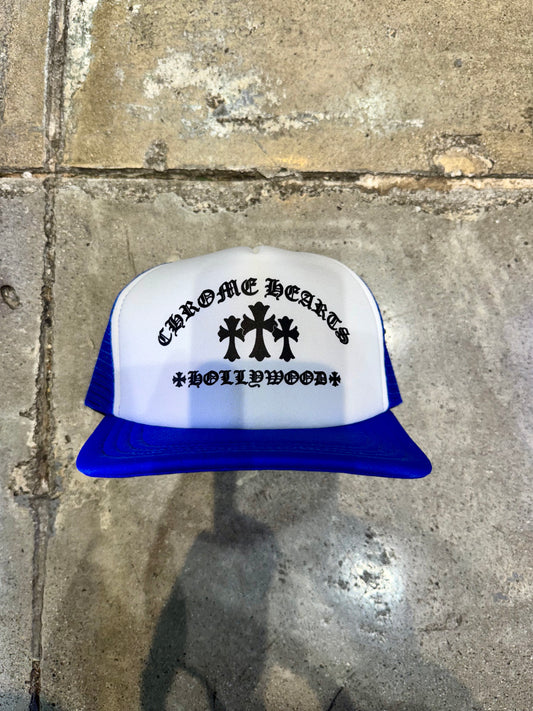 Chrome Hearts "Hollywood" Mesh Trucker Hat Blue/White