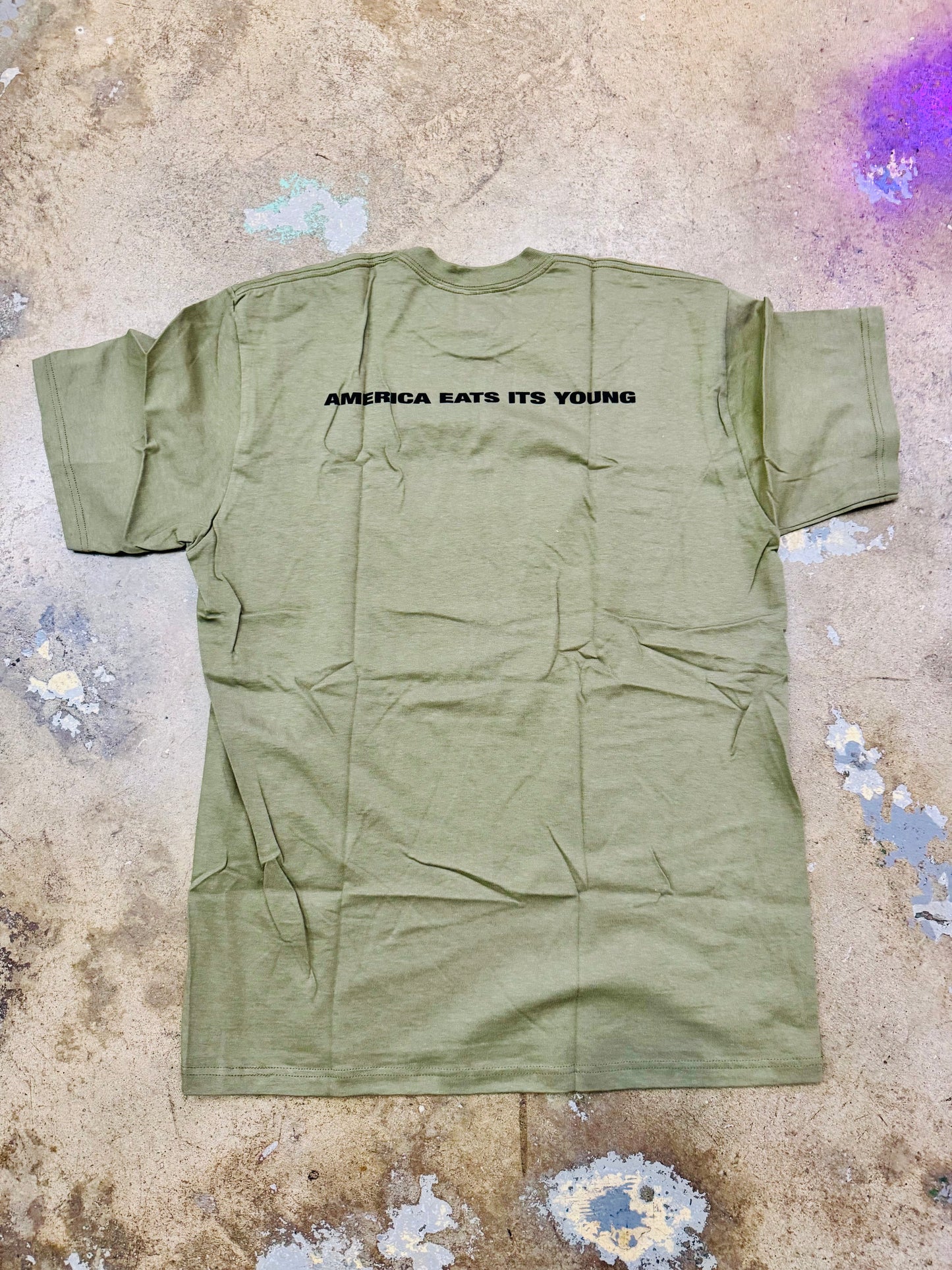 Supreme "Belly-America Eats Its Young" Tee Light Olive Large