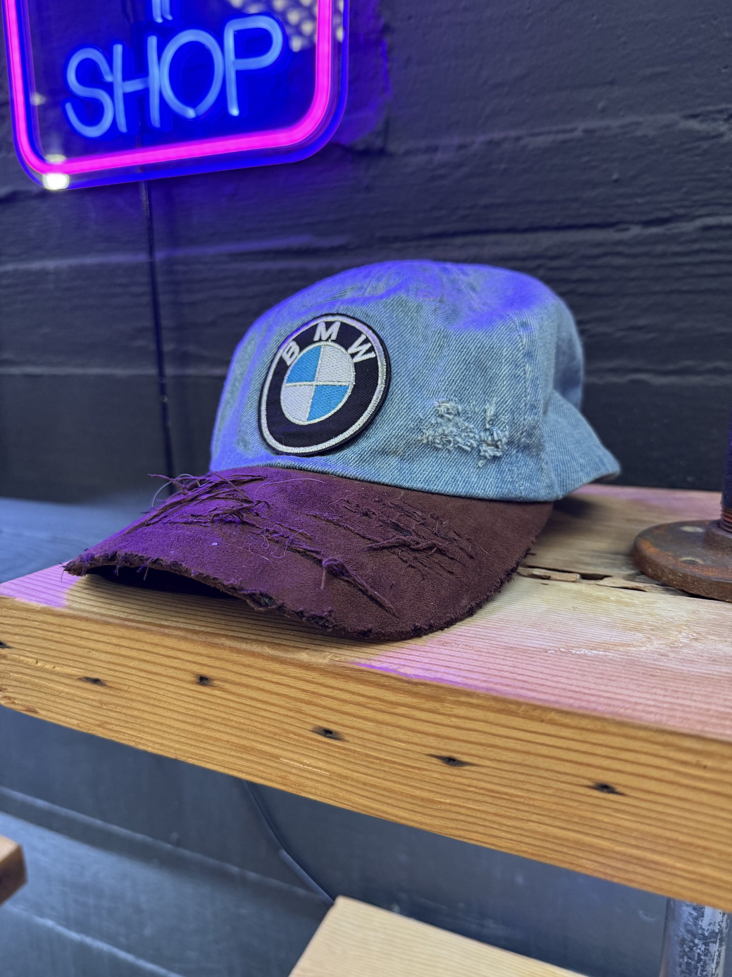 Vintage BMW Denim Hat Blue/Brown Adjustable