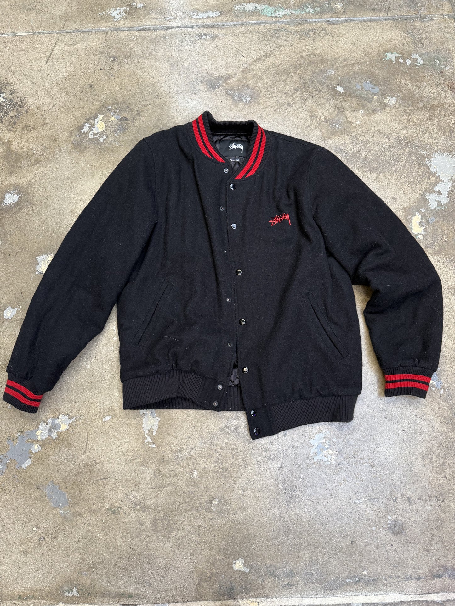 Stussy Vintage Varsity Jacket Black/Red Medium