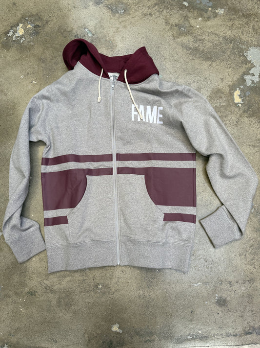 Hall of Fame Fame Zip-Up Hoodie Grey/Burgundy Small